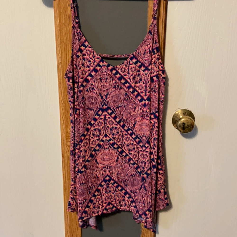 Pink and blue patterned tank top